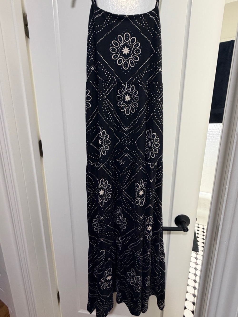 SO Black Maxi Dress with White Bandana Print